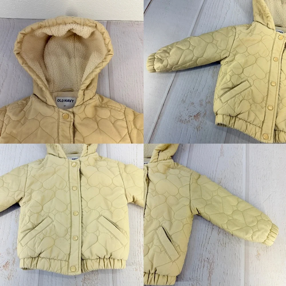 Old Navy‎ Toddler Quilted Hooded Jacket 3T Cream Fleece Lined